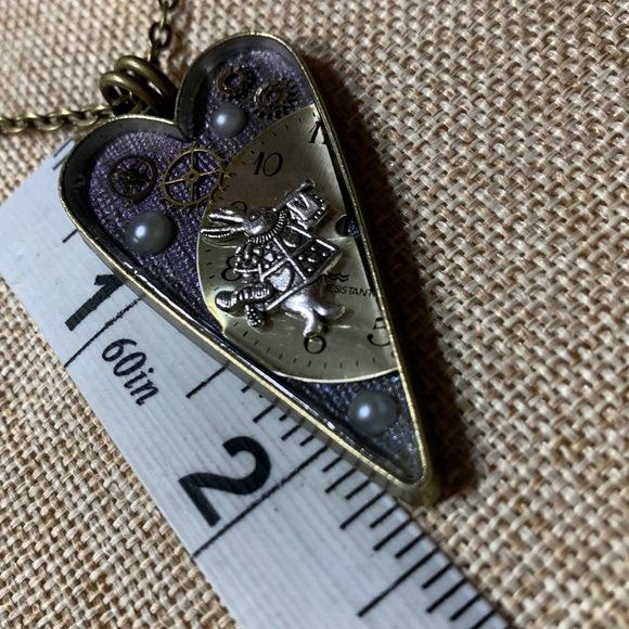 Alice in wonderland Steampunk Gears Heart Necklace One of a Kind New Handmade - Picture 6 of 9